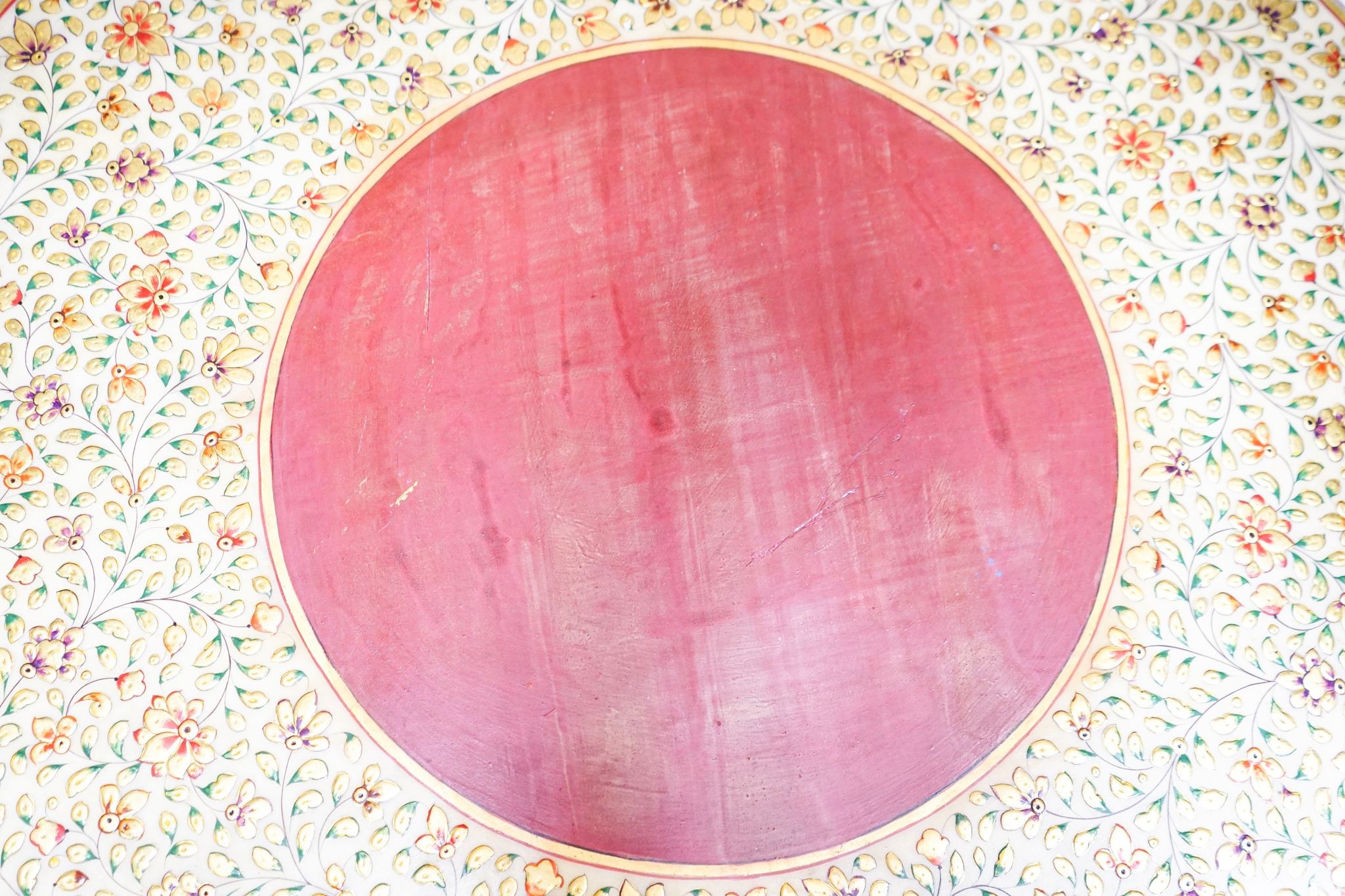 An Indian Kashmiri painted alabaster table top 76cm